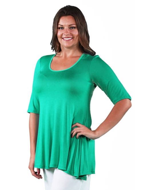 24seven Comfort Apparel Elbow Swing Tunic Top In Green