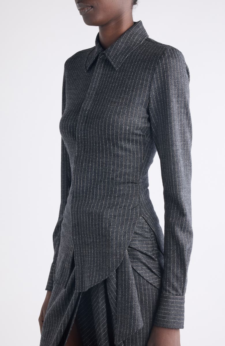 Isabel Marant Romeo Pinstripe Virgin Wool Blend Button-Up Shirt, Alternate, color, Anthracite