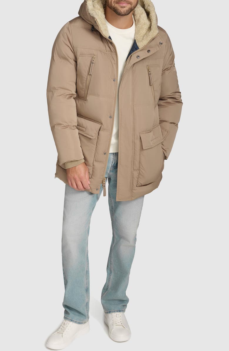 Andrew Marc Essential Water Resistant Faux Shearling Lined Down & Feather Insulated Puffer Parka, Alternate, color, Toffee