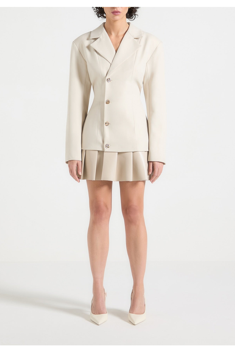 Nicole Cinch Waist Pleated Blazer Dress, Alternate, color, Cream