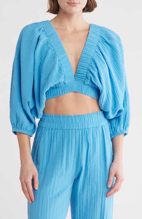 Elan Three-Quarter Balloon Sleeve V-Neck Cover-Up Top