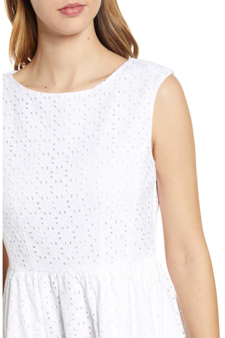 Eyelet Fit & Flare Dress, Alternate, color, WHITE