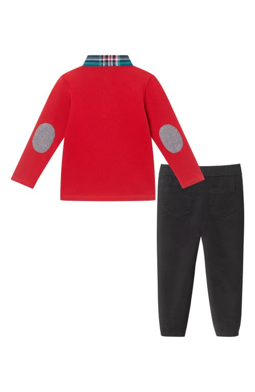 Andy & Evan Kids' Holiday Long Sleeve Polo & Pants Set In Red