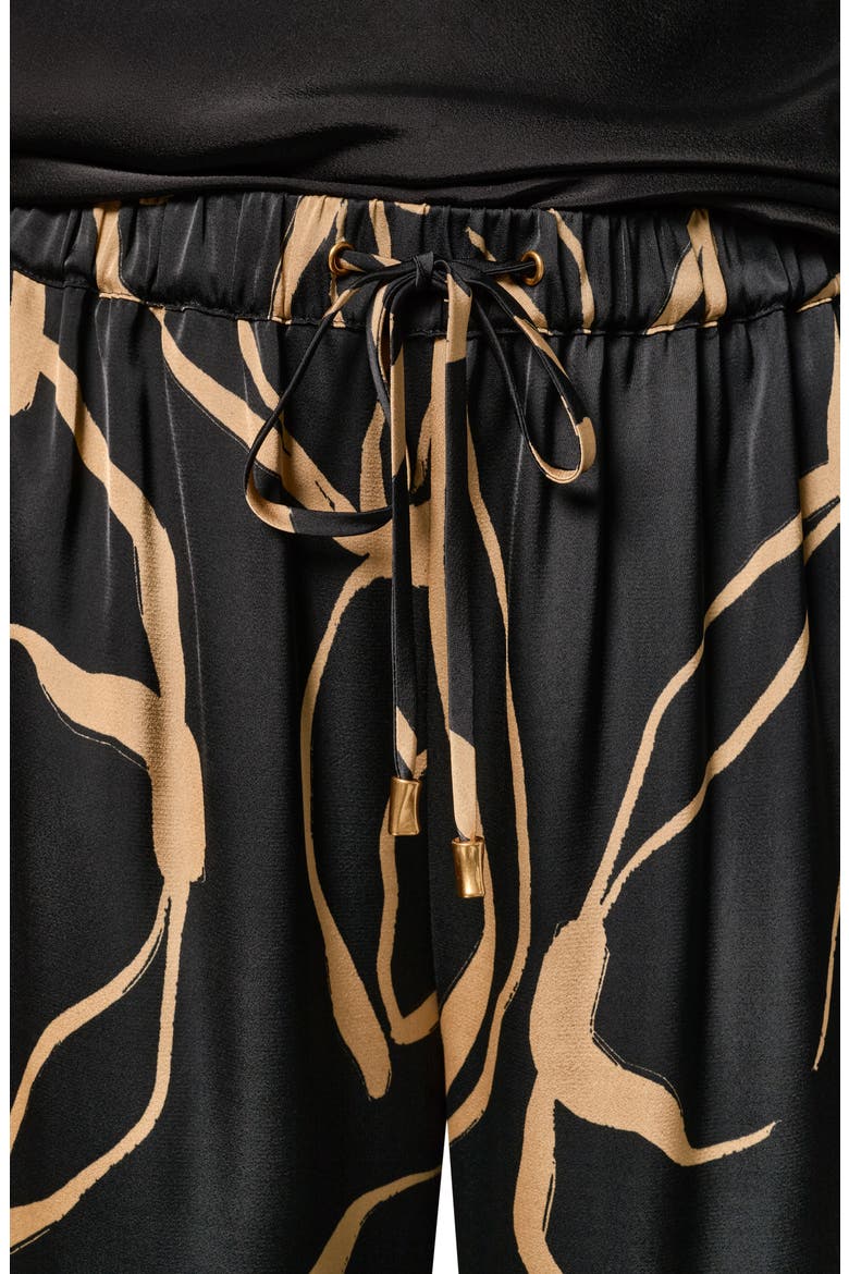 Print Wide Leg Satin Pants, Alternate, color, BLACK/ FAWN