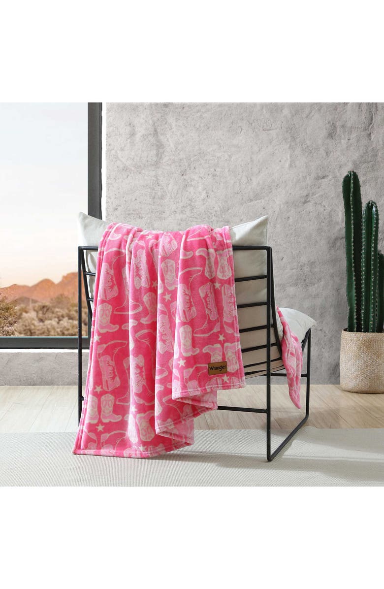 Wrangler Knockin' Boots Throw Blanket, Alternate, color, Pink