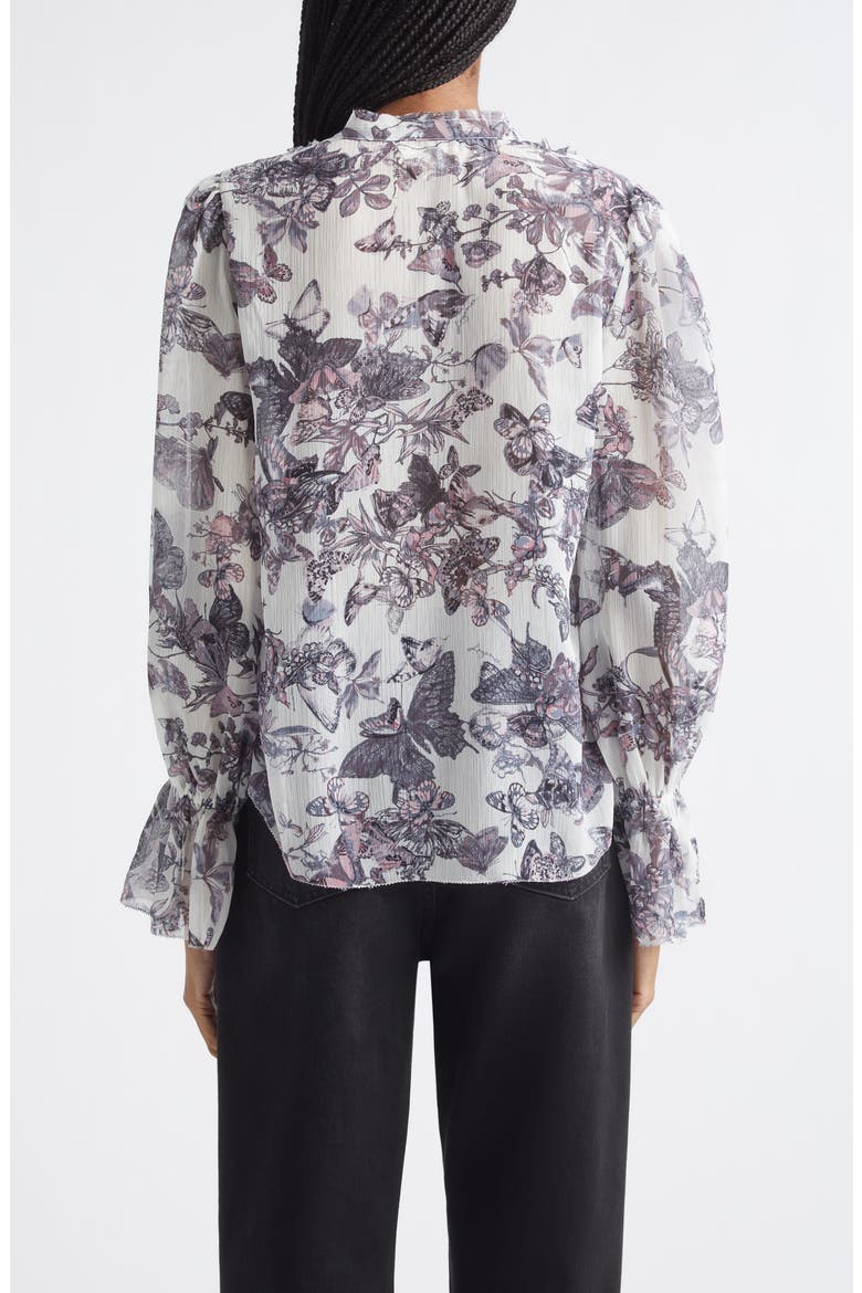 Eunice Butterfly Print Ruffle Trim Button-Up Top, Alternate, color, VINTAGE WHITE WATERCOLOR BUFLY