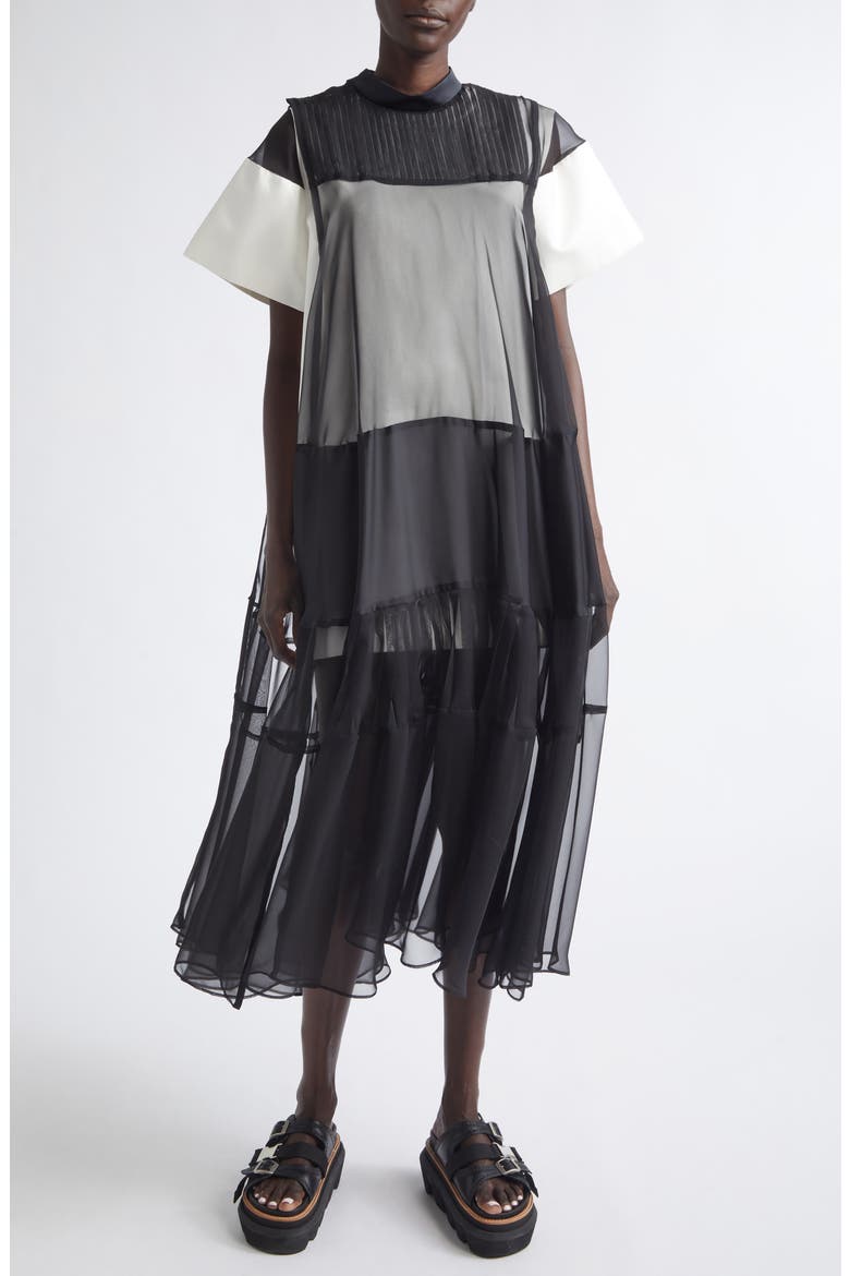 Mixed Media Maxi Dress, Main, color, OFF WHITE/ BLACK