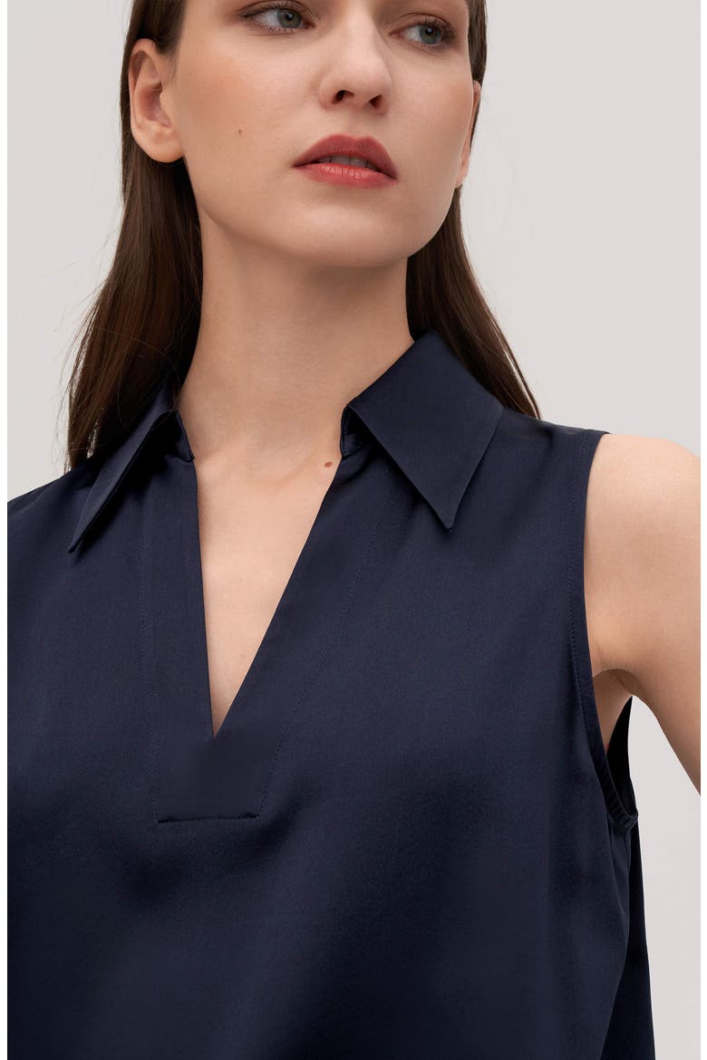 Women's V-Neck Sleeveless Silk Violet Blouse, Alternate, color, Navy Blue