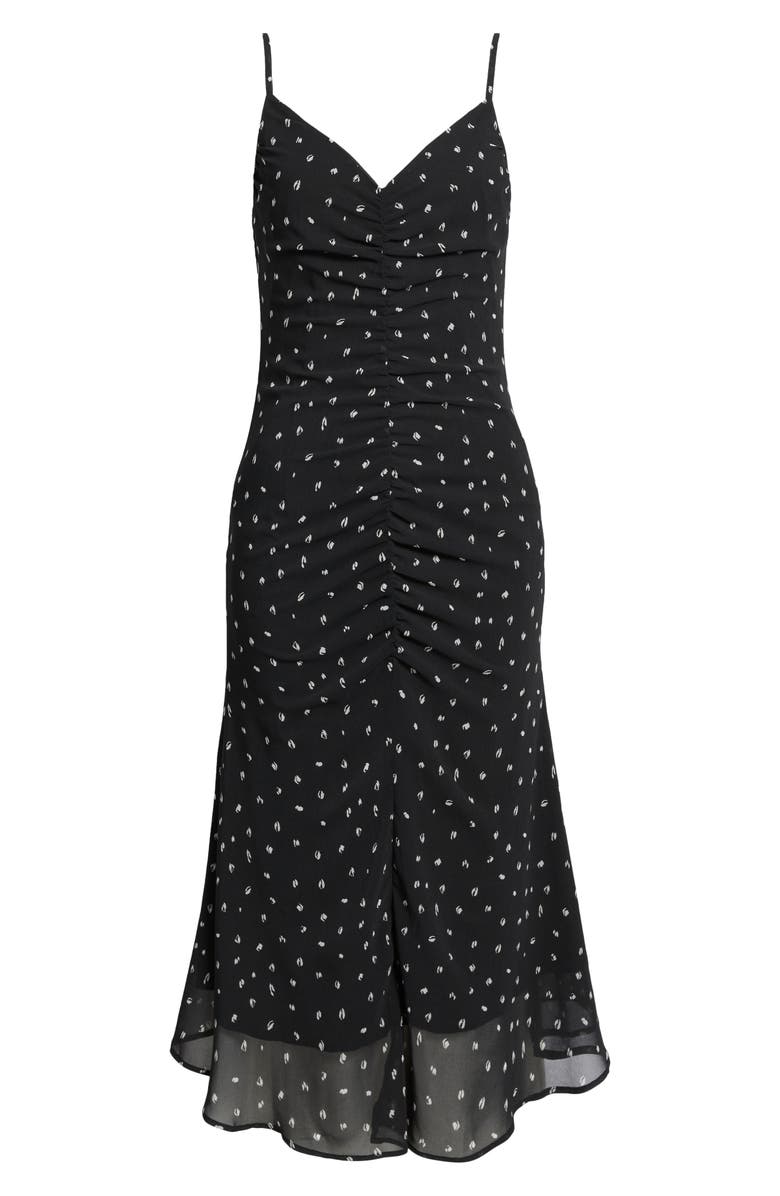 Chelsea28 Gathered V-Neck Midi Dress, Alternate, color, Black- Ivory Confetti Dot