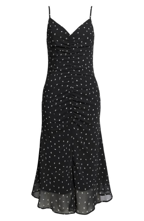 Chelsea28 Gathered V-neck Midi Dress In Black- Ivory Confetti Dot