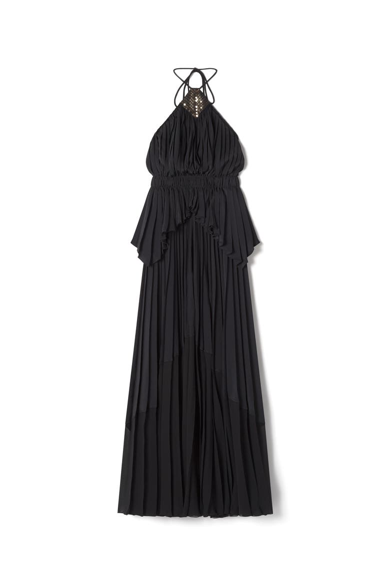 Embroidered Dress In Silk And Charmeuse, Alternate, color, Black