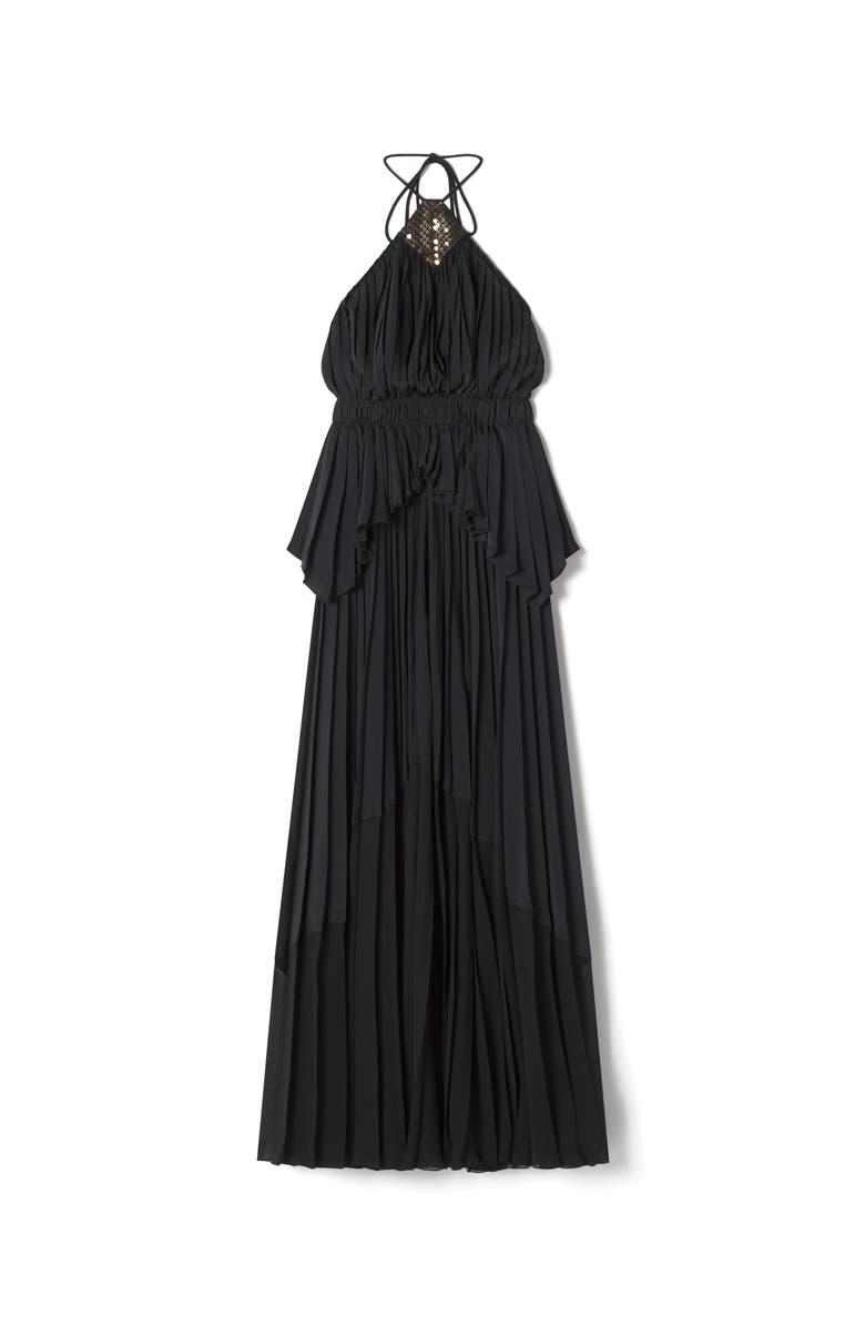 Lanvin Embroidered Dress In Silk And Charmeuse, Alternate, color, Black