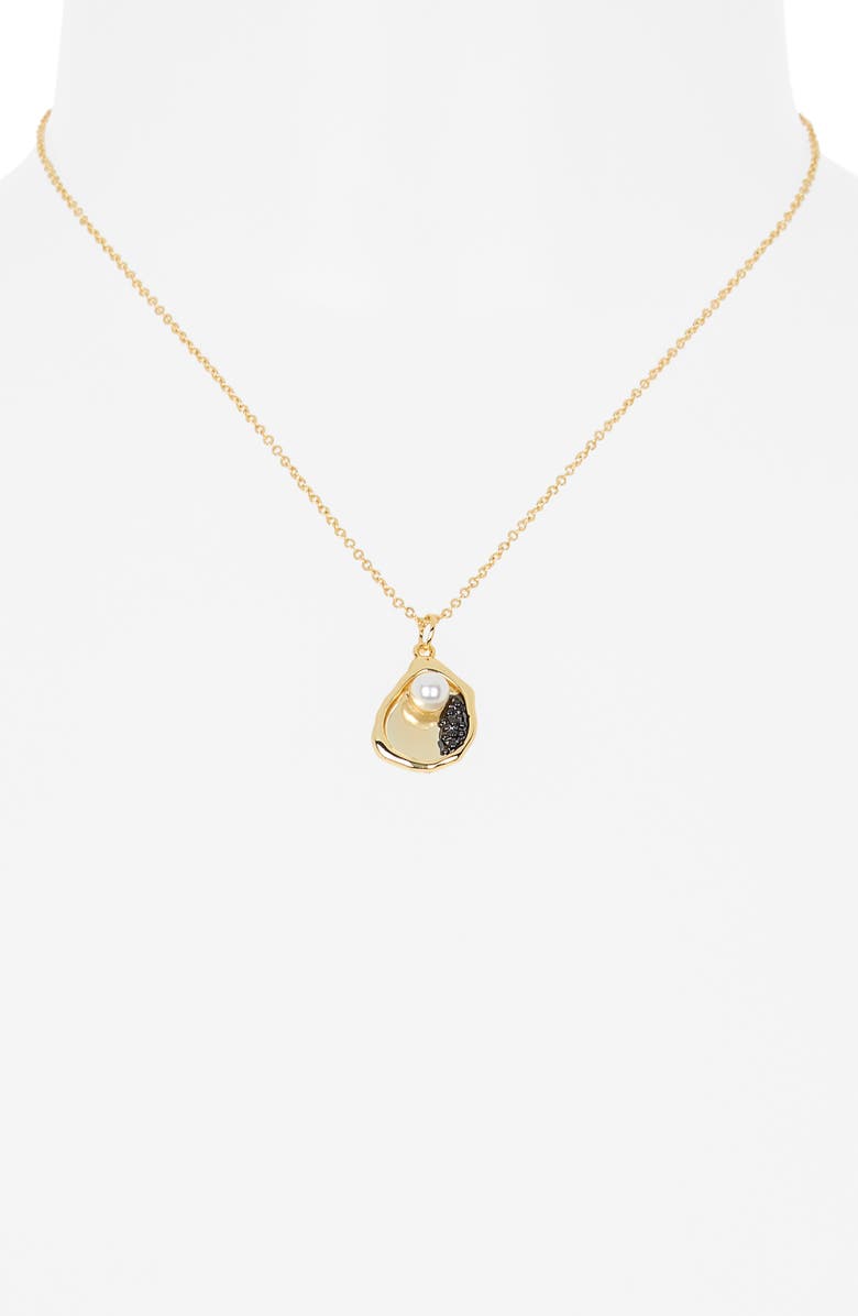 Leith Oyster Shell Faux Pearl Pendant Necklace, Alternate, color, Grey- White- Gold