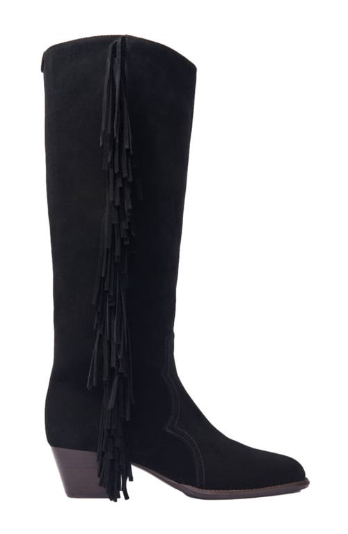 Maje Fringed Suede Cowboy Boots In Black