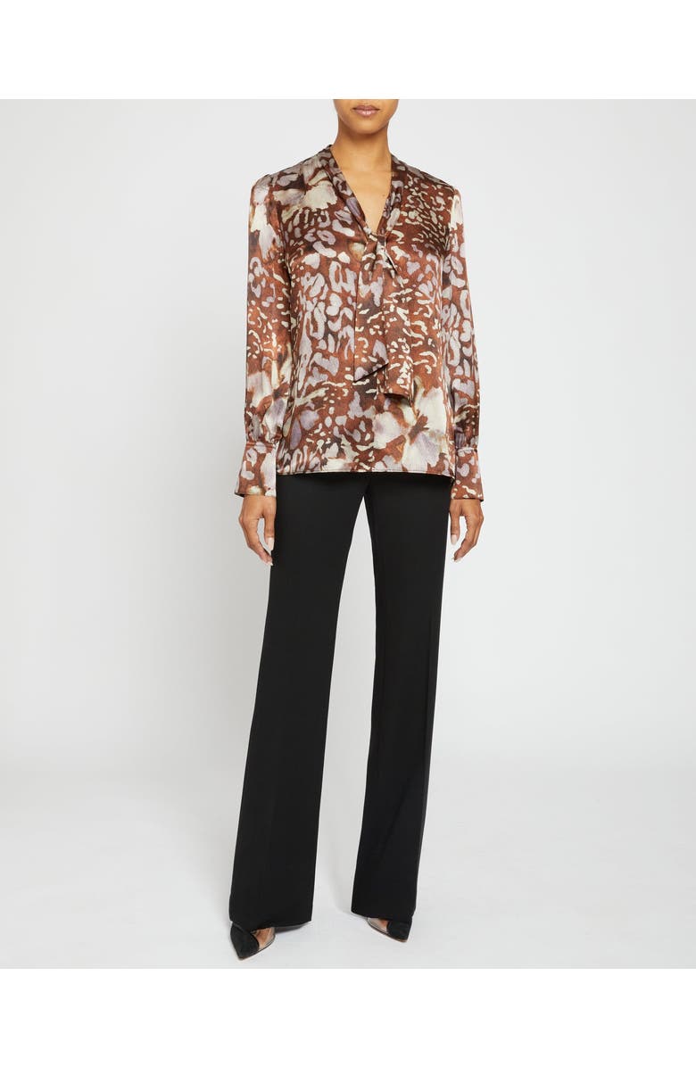 Santorelli FRANCIS Blouse with Neck Tie in Abstract Floral Printed Silk Blend, Alternate, color, Hickory Multi