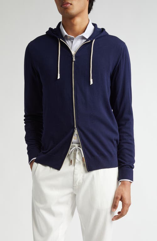 Shop Eleventy Full Zip Wool Hooded Sweater In Blue
