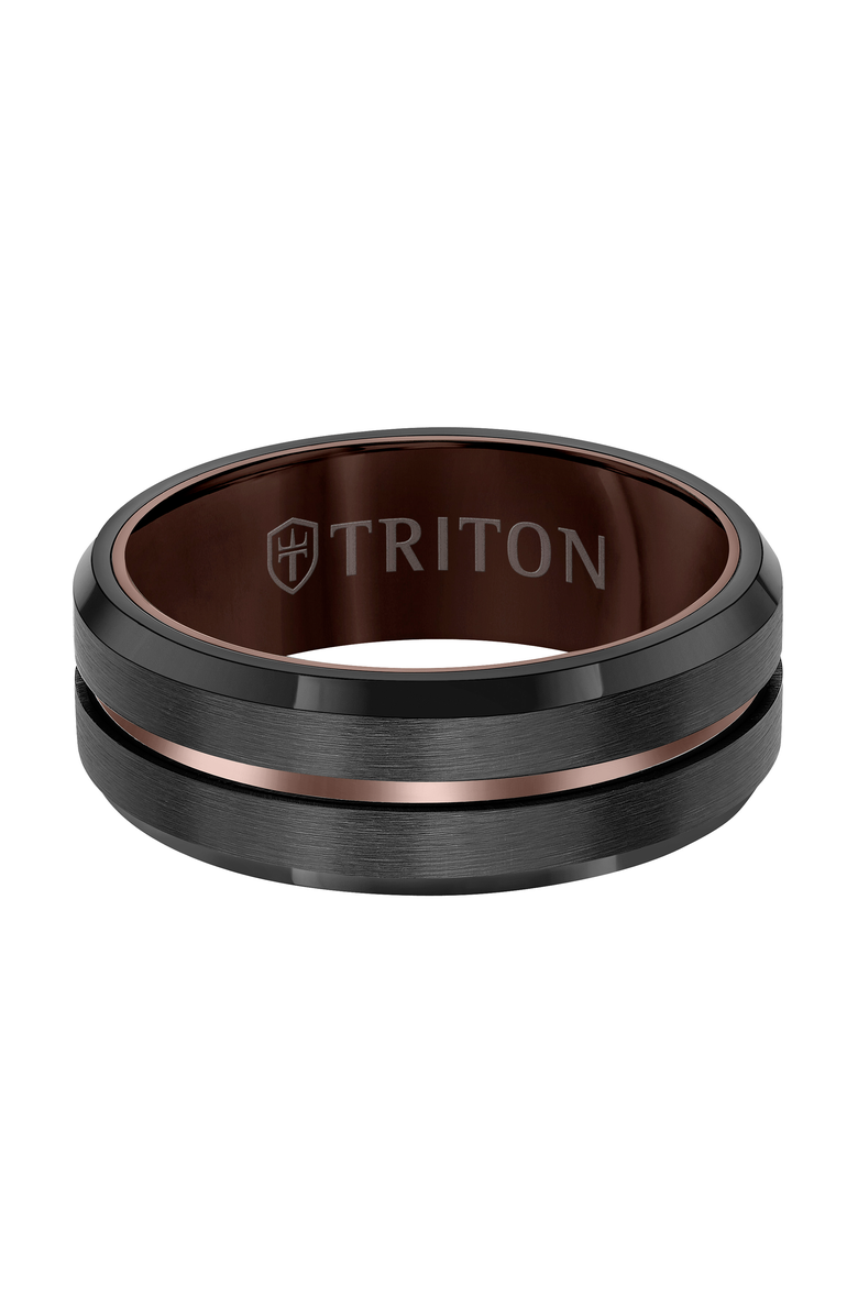 Triton 8MM Tungsten Carbide Ring with Satin Finish with Blue Center Line and Bevel Edge, Alternate, color, 