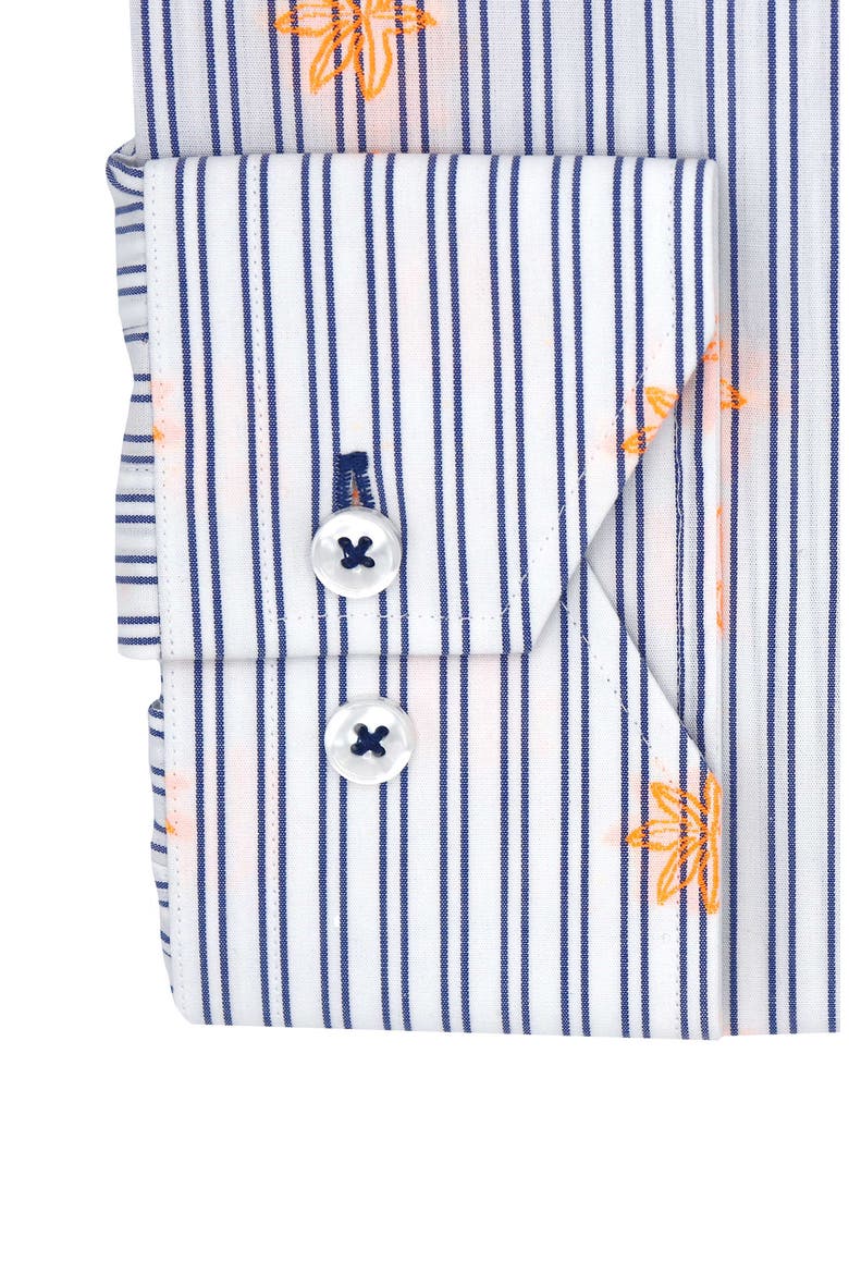 Trim Fit Stripe Neon Embroidery Dress Shirt, Alternate, color, WHITE/ BLUE