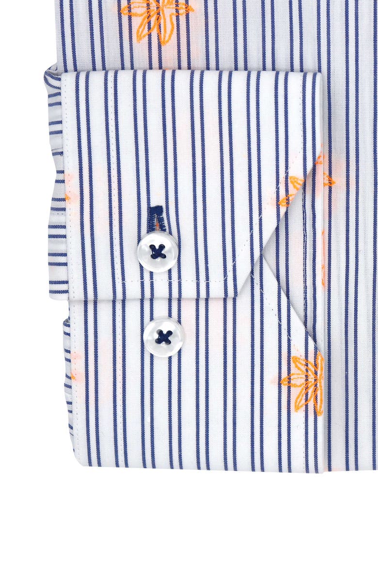 Lorenzo Uomo Trim Fit Stripe Neon Embroidery Dress Shirt, Alternate, color, White/ Blue