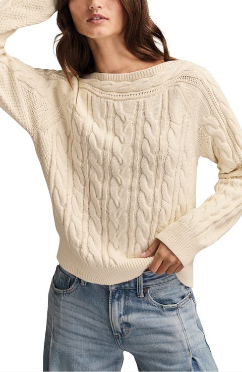 Cable Stitch Boat Neck Cotton Sweater