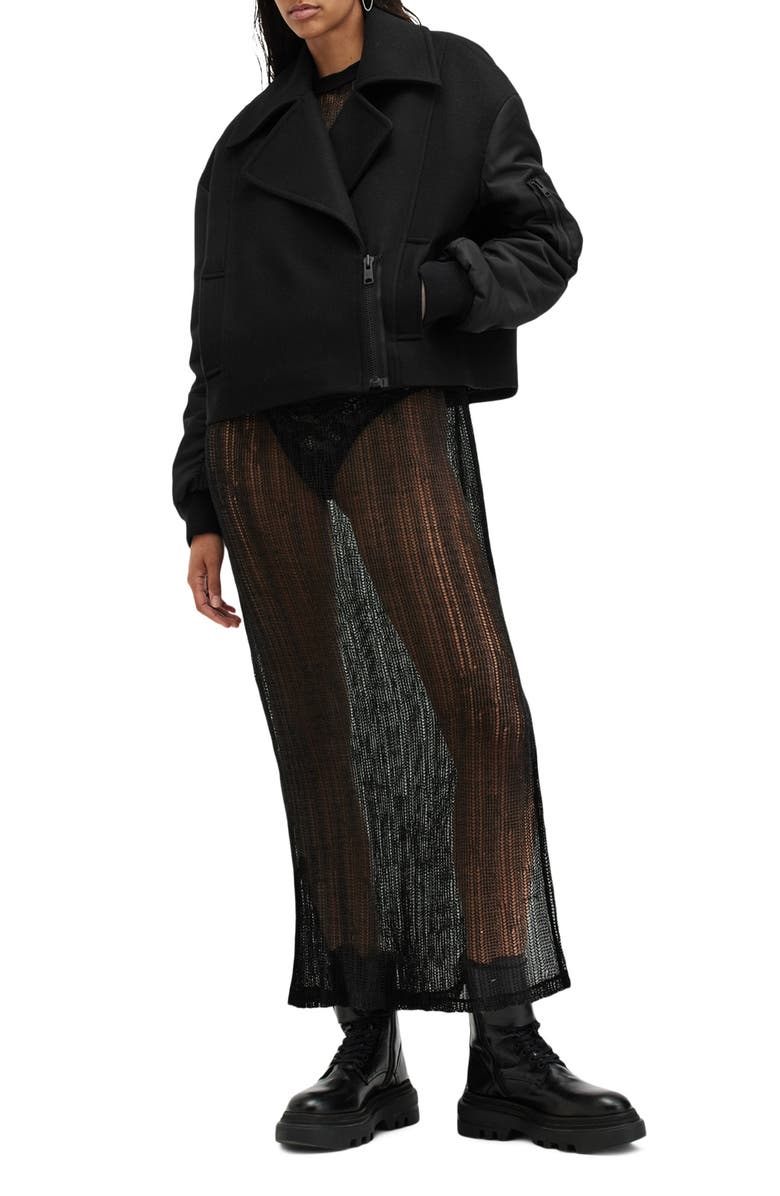 AllSaints Orla Wool Blend Moto Jacket, Alternate, color, Black