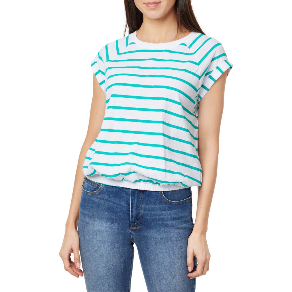 Curve Appeal Cap Sleeve Cotton T-shirt In Spectra Green Stripe