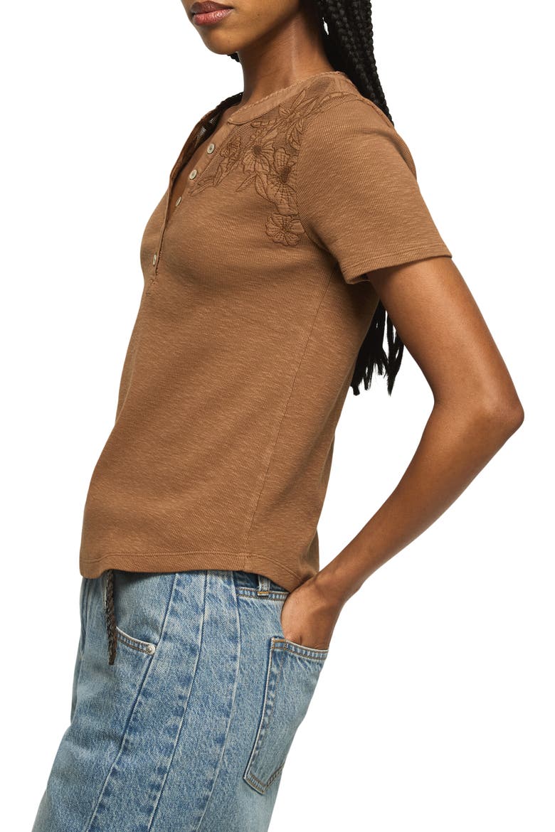 Cutwork Henley Top, Alternate, color, PECAN PIE