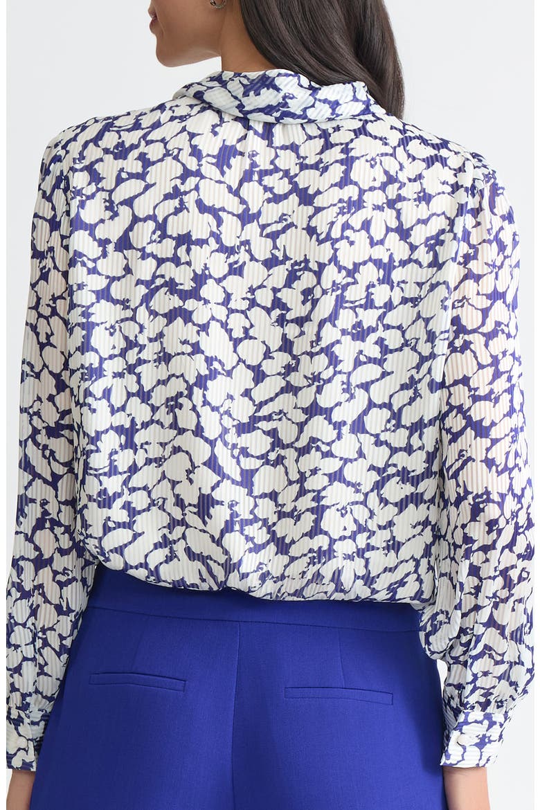Tie Neck Long Sleeve Satin Top, Alternate, color, ROYAL SIG/ VNILA ICE