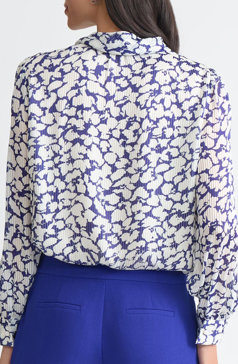 KASPER Tie Neck Long Sleeve Satin Top, Alternate, color, Royal Blue/ Vanilla Ice