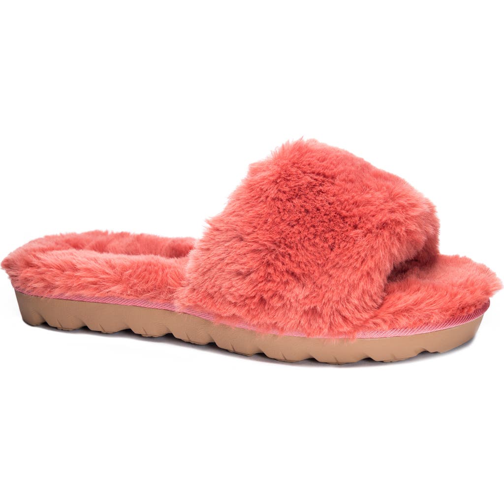 Chinese Laundry Rally Faux Fur Slide Sandal In Coral