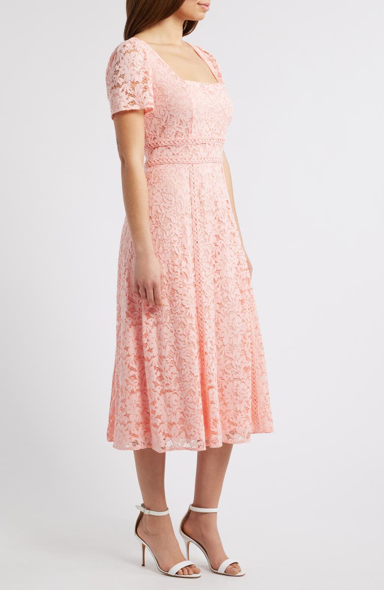 Anne Klein Square Neck Puff Sleeve Midi Dress, Alternate, color, Blossom