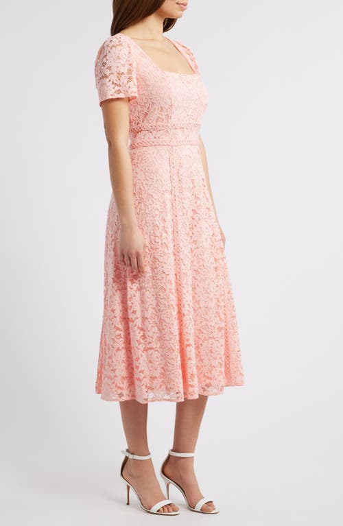 Anne Klein Corded Lace Square Neck Puff Sleeve Midi Dress In Blossom
