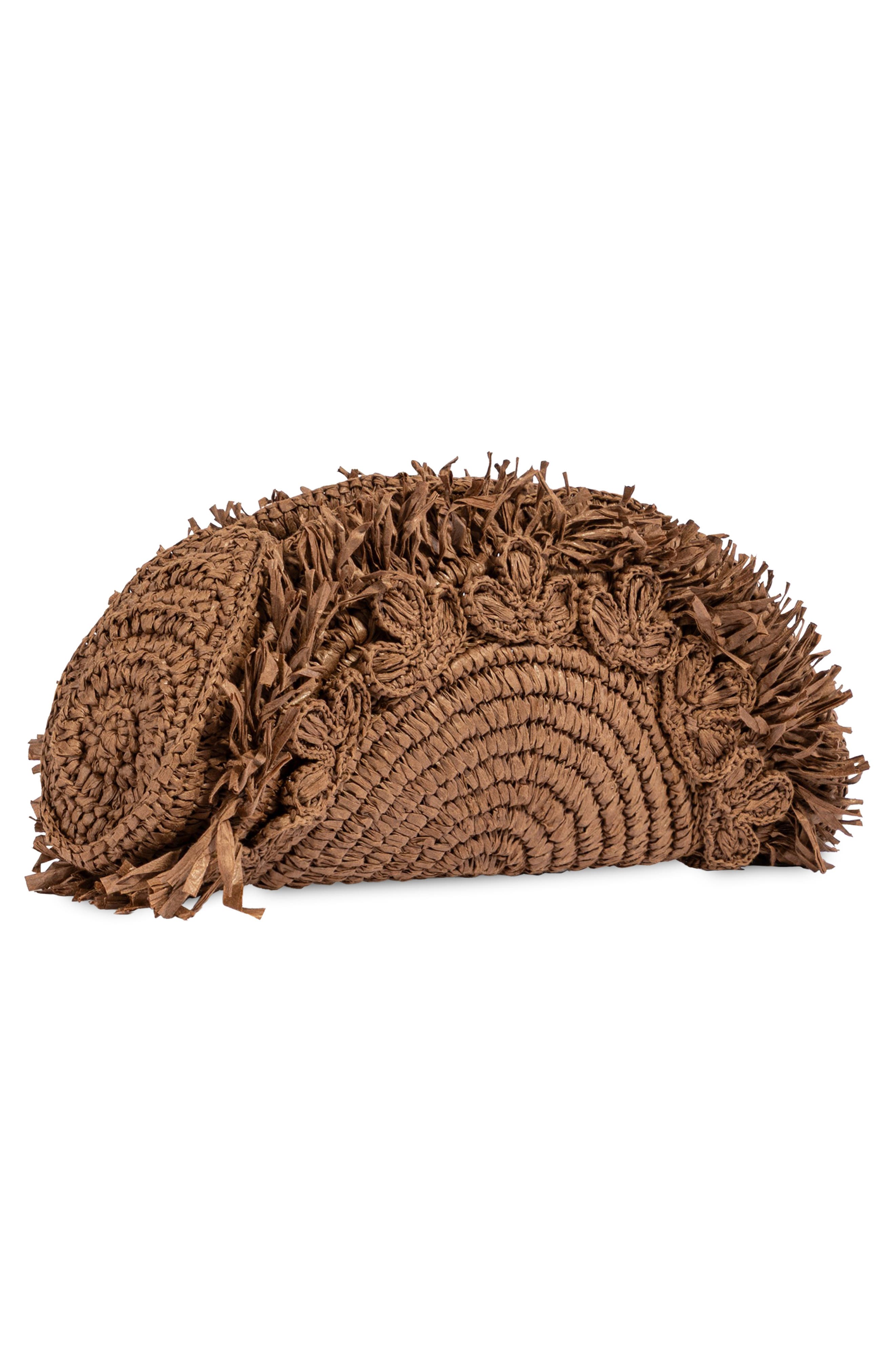 Lily Straw Clutch, Alternate, color, DARK BROWN