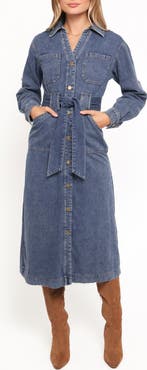 Petal & Pup Ballina Tie Waist Long Sleeve Denim Midi Dress