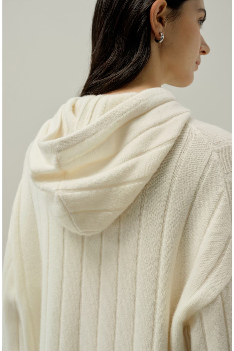 Women's Ribbed Hooded Cashmere Knit Top, Alternate, color, White
