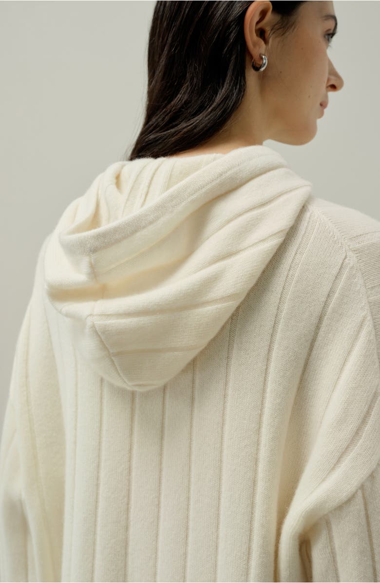 Lilysilk Women's Ribbed Hooded Cashmere Knit Top, Alternate, color, White