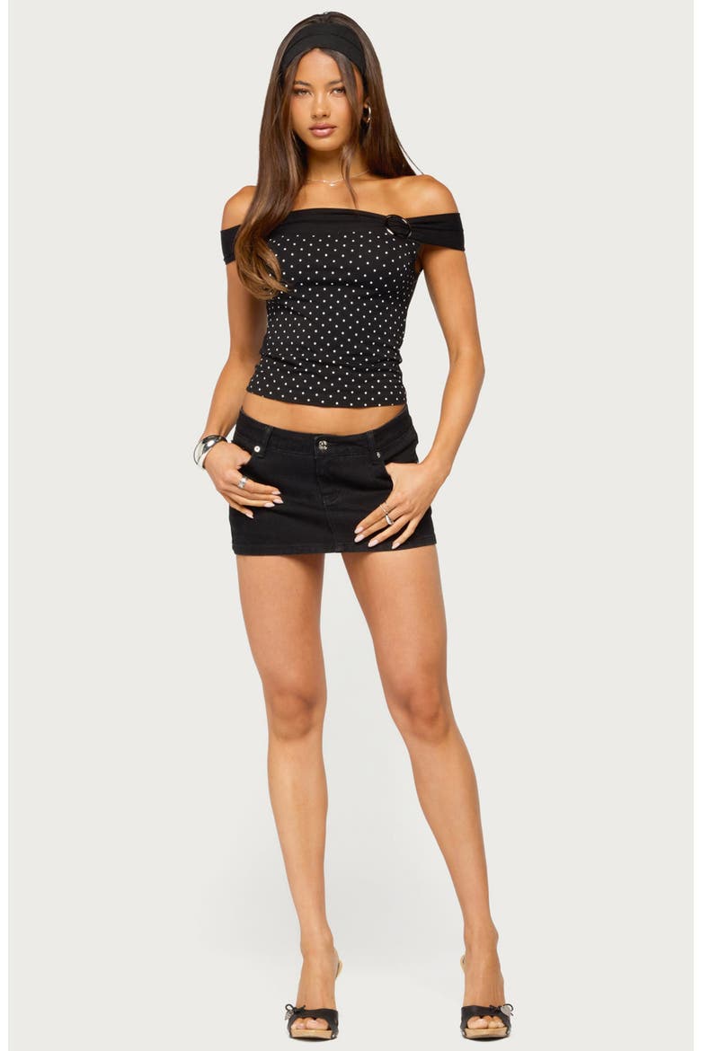 Eela Dot Off the Shoulder Crop Top, Alternate, color, BLACK