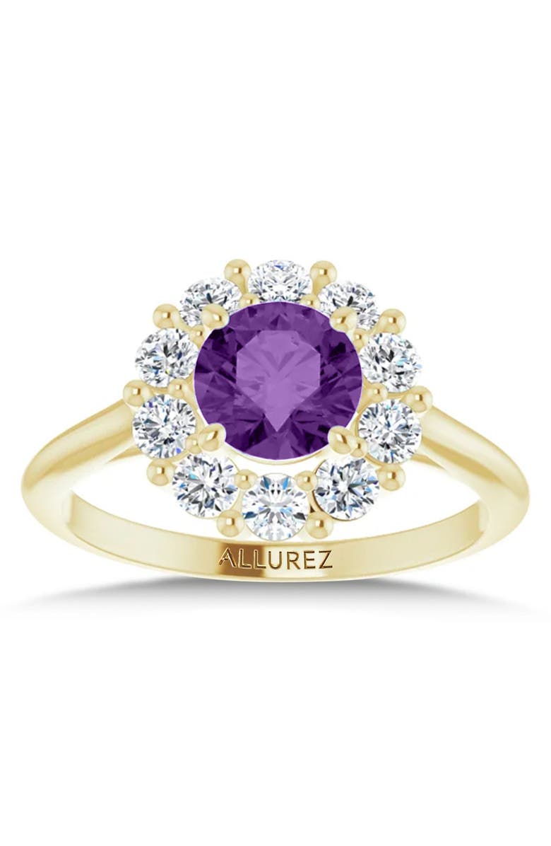 ALLUREZ Round Lab Amethyst & Diamond Halo Ring 14K, Alternate, color, 1.25Ct/Yellow Gold