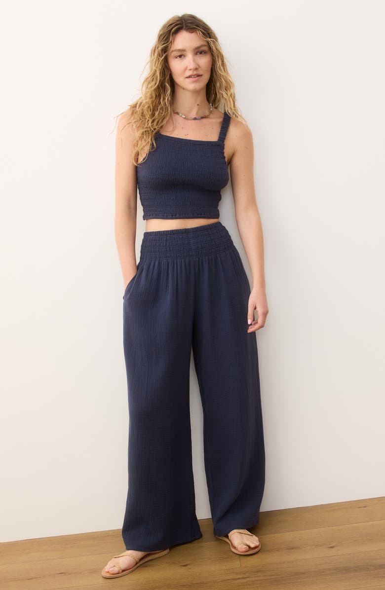 Marine Layer Lila Smocked Cotton Gauze Camisole, Alternate, color, Indigo