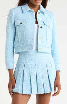 Alice + Olivia Chloe Sequin Embellished Tweed Crop Jacket