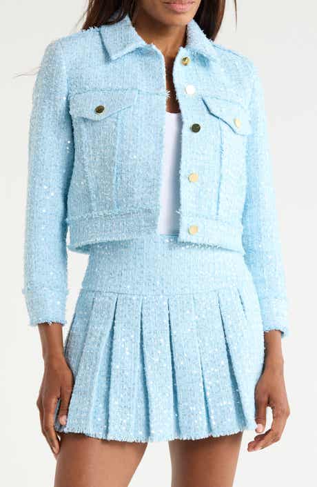 Alice + Olivia Chloe Sequin Embellished Tweed Crop Jacket