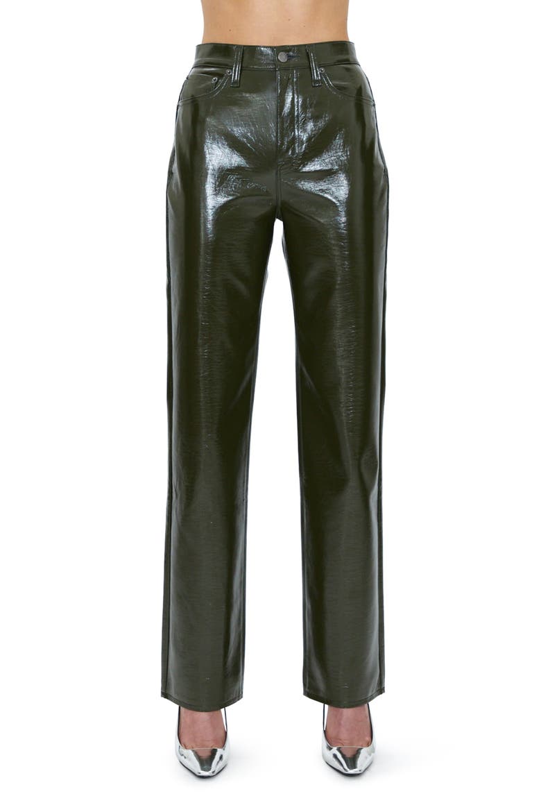 Cassie Super High Waist Straight Leg Faux Leather Pants, Main, color, OLIVE VINYL