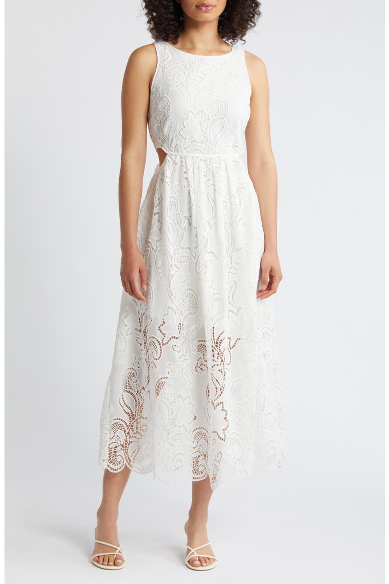 Bouquet Eyelet Maxi Dress, Main, color, WHITE