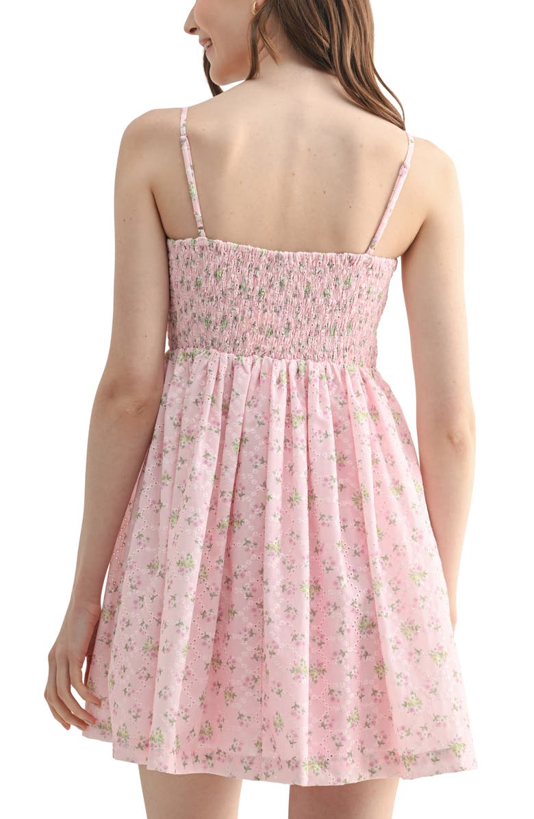 Lush Floral Embroidered Eyelet Fit & Flare Minidress, Alternate, color, Pink Ditsy