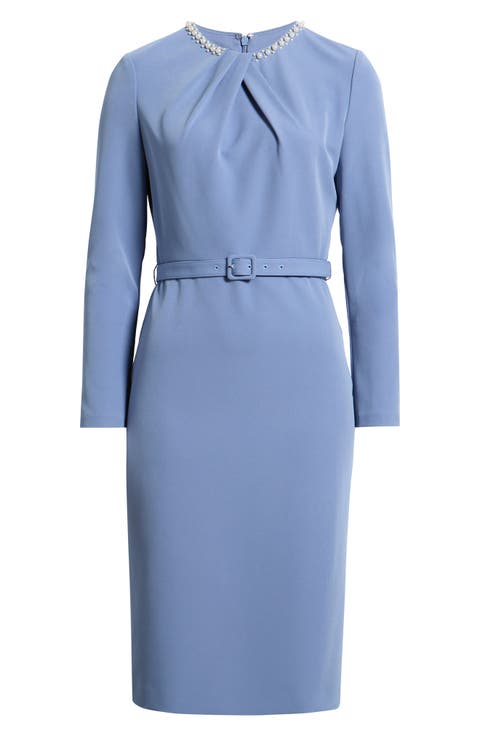 Faux Pearl and Rhinestone Neck Sheath Dress