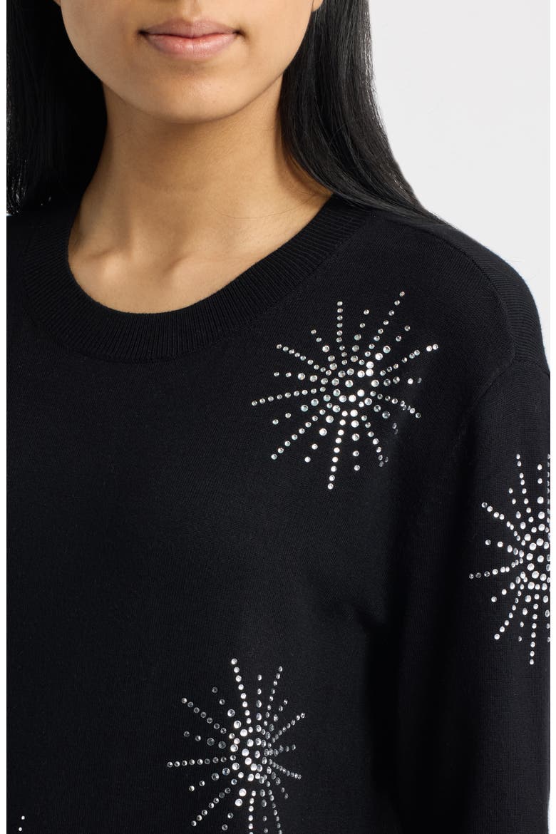 Starburst Embellished Crewneck Sweater, Alternate, color, ANNE BLACK