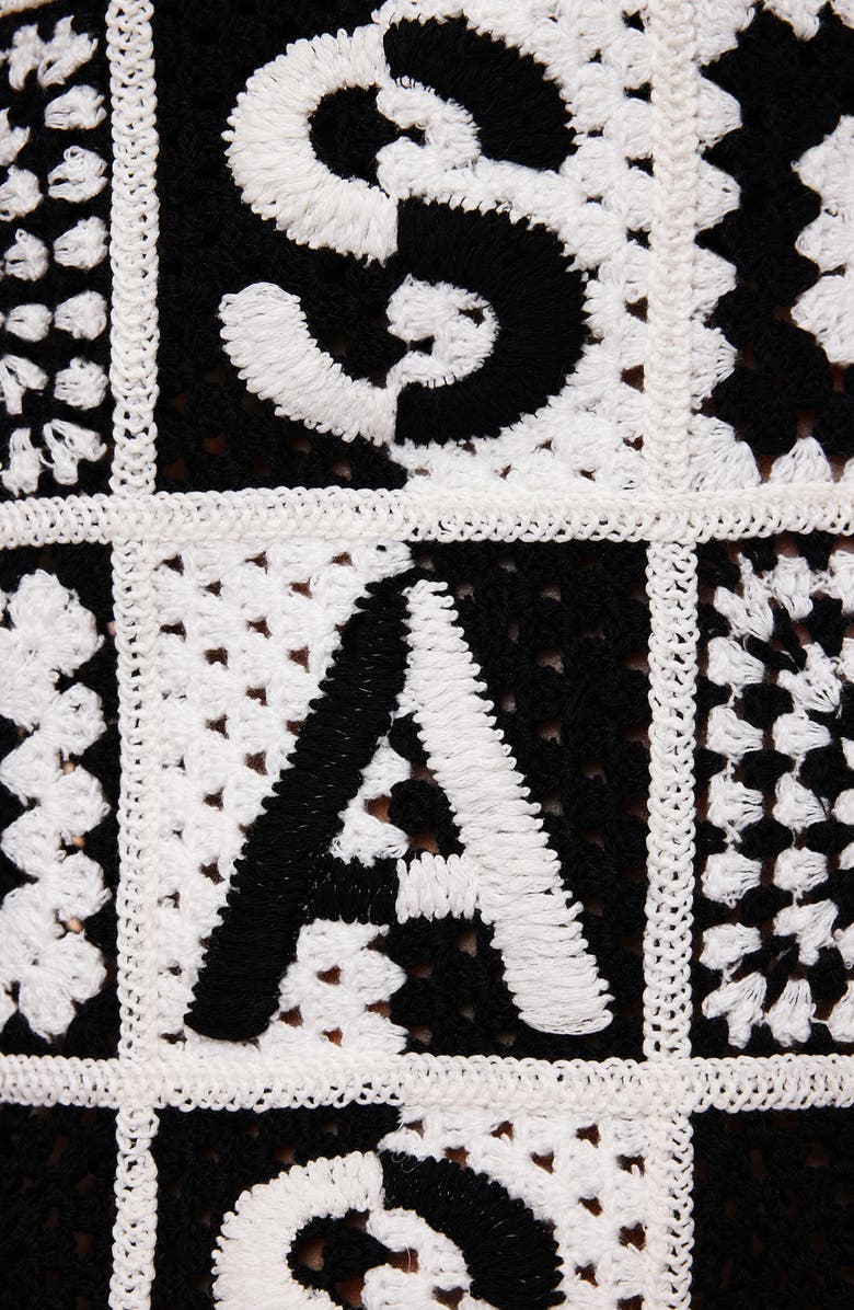 AllSaints Florence Cotton Open Knit Sweater Vest, Alternate, color, Black/ Chalk White