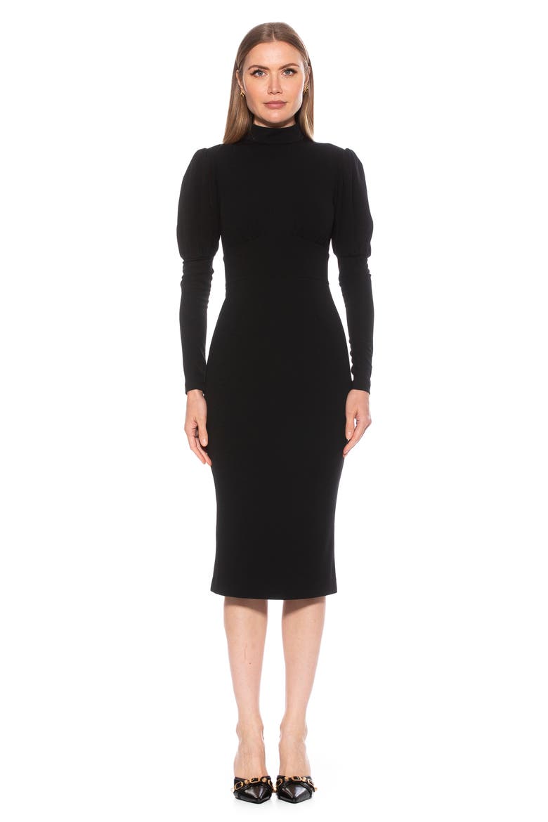 Diva Long Sleeve Midi Dress, Alternate, color, BLACK