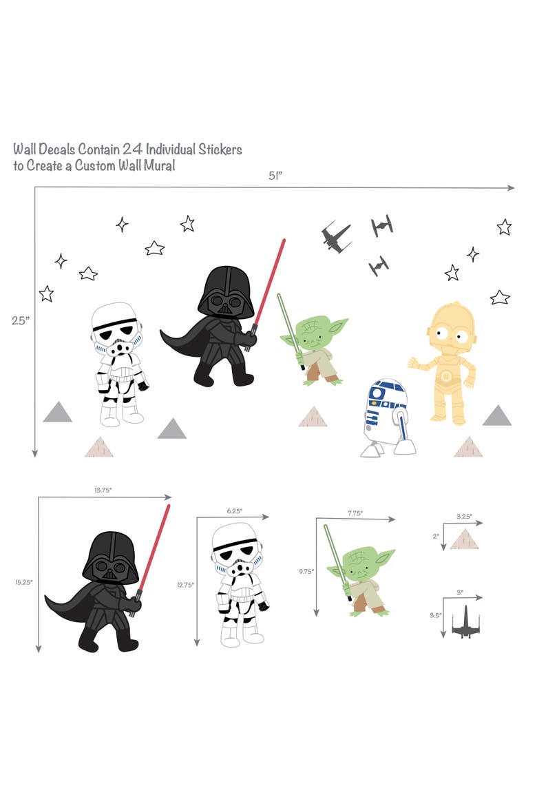 Star Wars Classic Wall Decals - Yoda, Darth Vader, R2-D2, C-3PO, Alternate, color, Multicolor