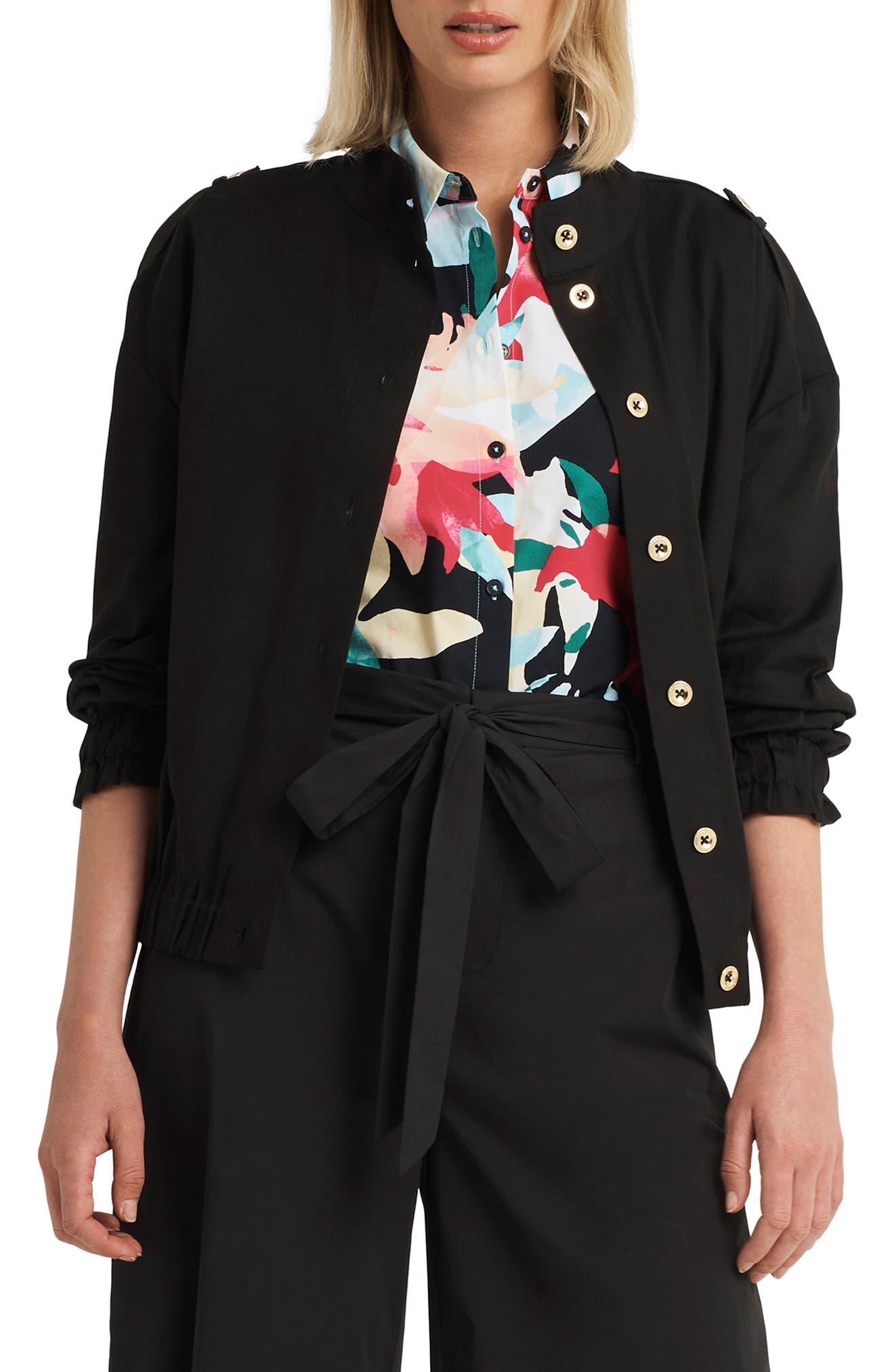 HALSTON Elastic Waist Button Down Jacket (Women) | Nordstromrack